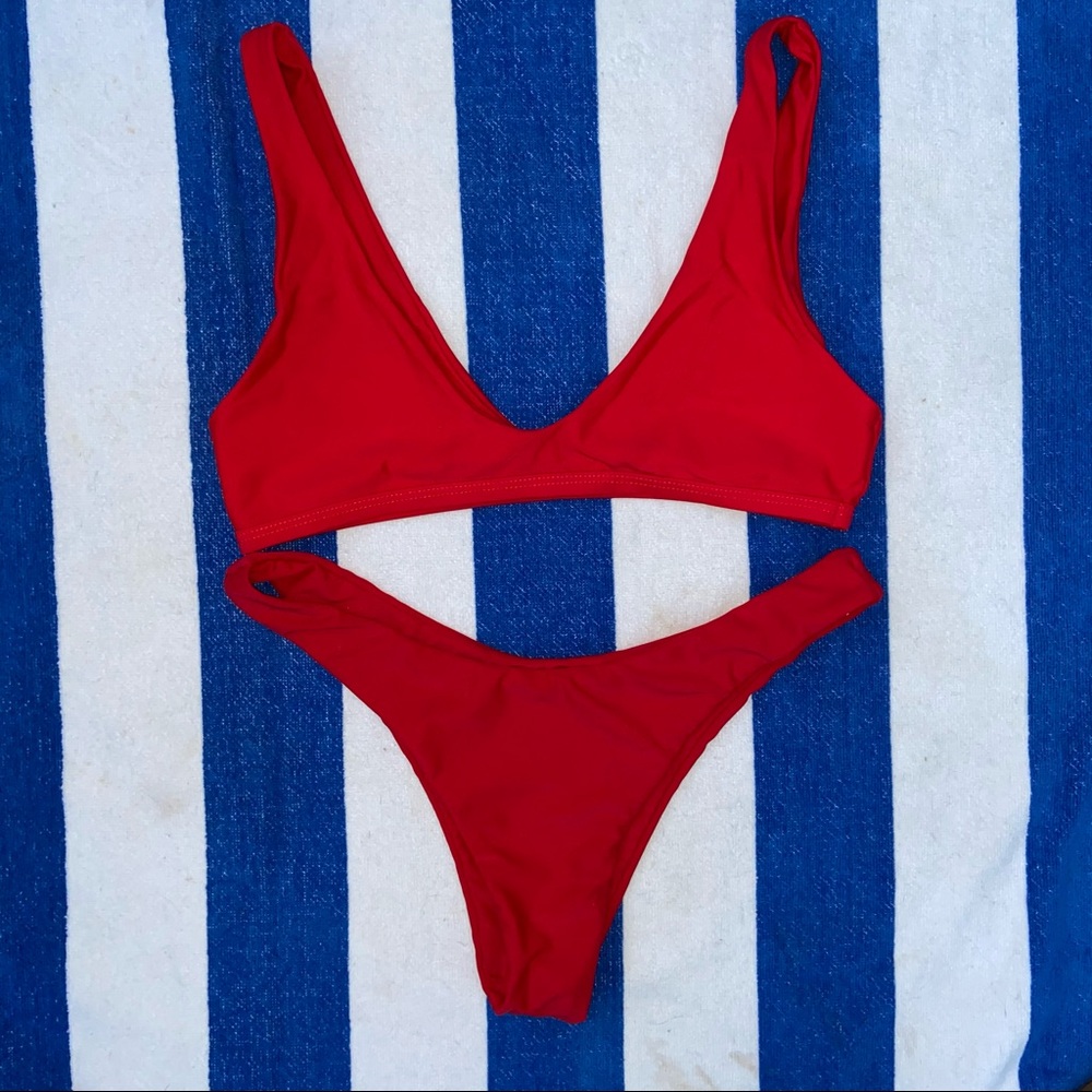 Red Cheeky Bikini Swimsuit Medium